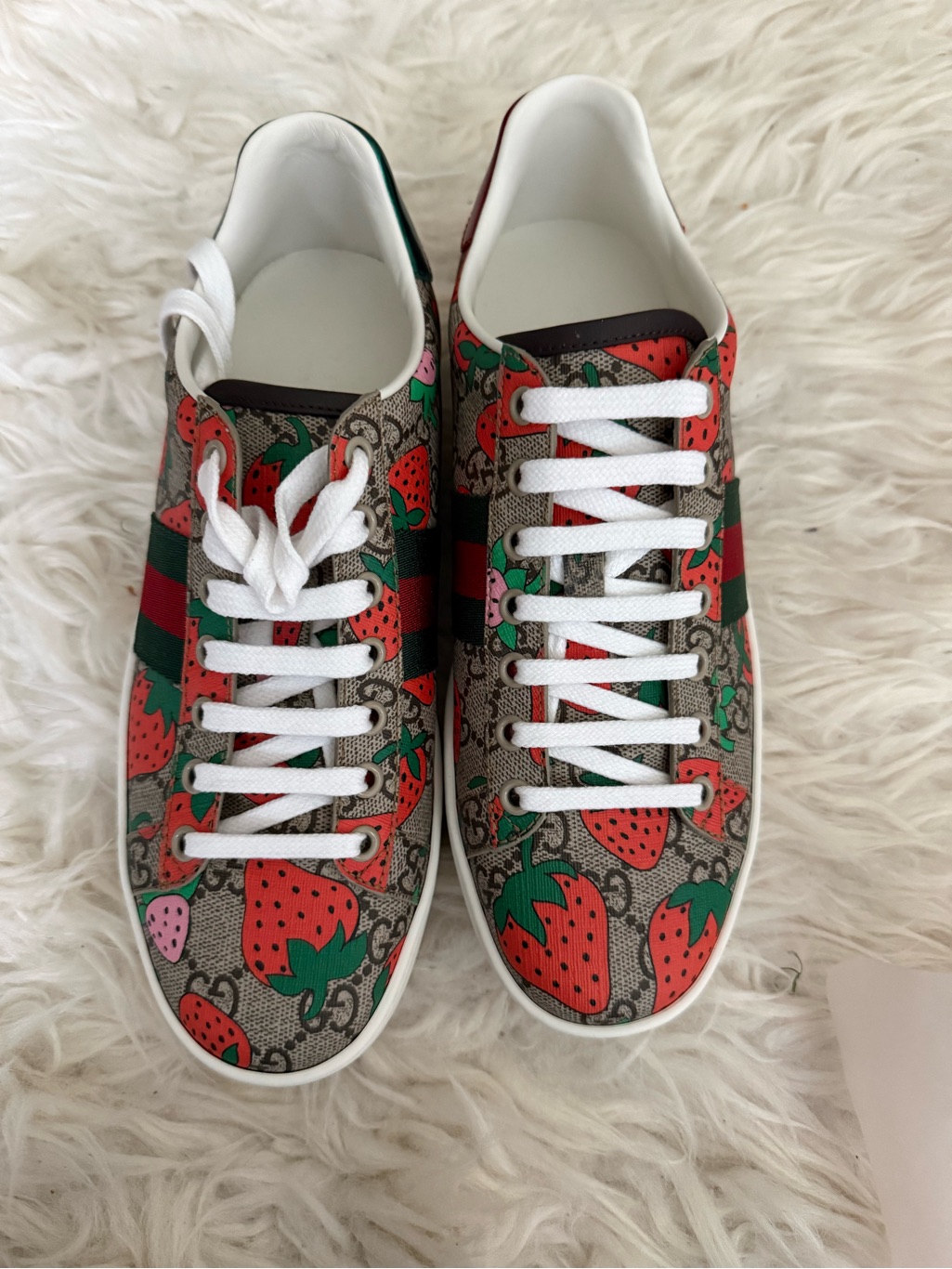 Gucci Strawberry Print Sneakers In Red, Green, White Size 38